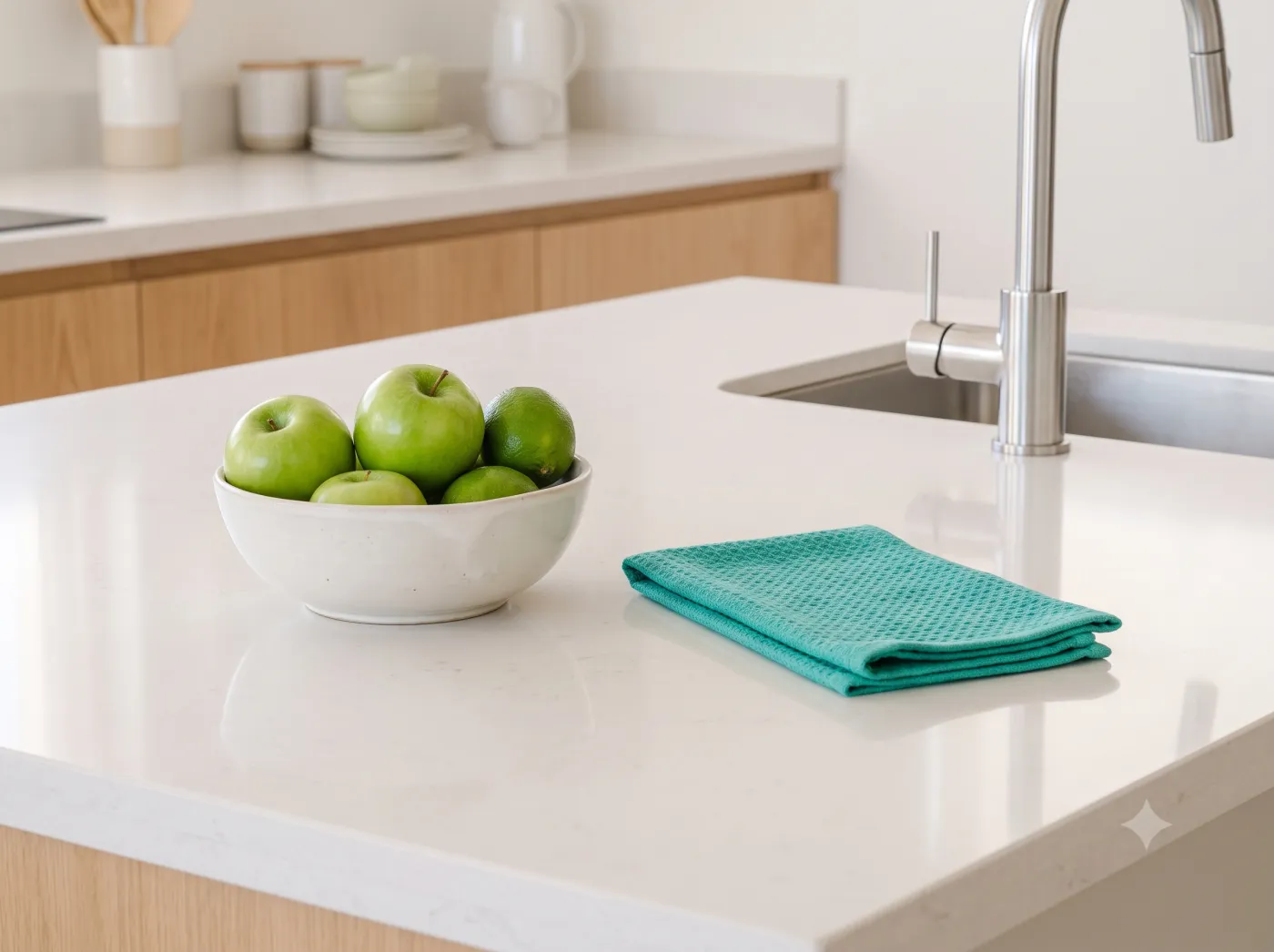 Cocina recién limpiada con encimera impecable